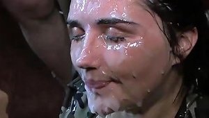 British Babe Pixiee Little Takes Facials In Her First Bukkake Party